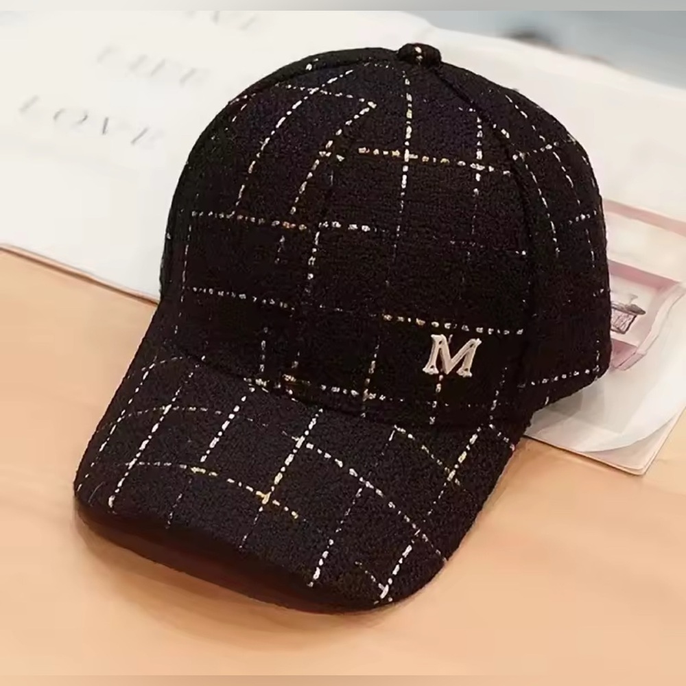 NEW Black Tweed Cap with M Logo